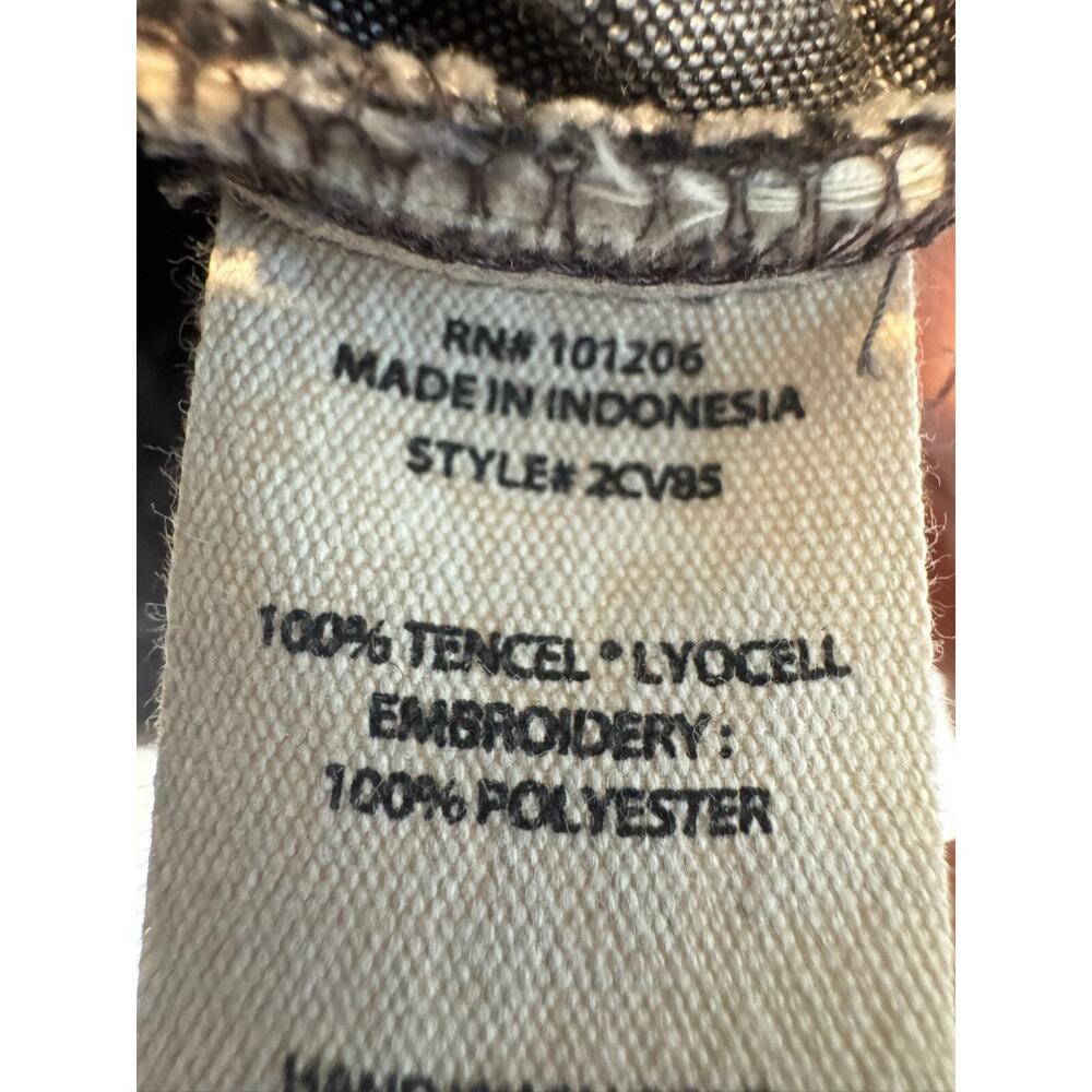 Soft Surroundings Shirt Button Up Embroidered Papyrus Leaf Black Chambray Medium - Picture 7 of 7